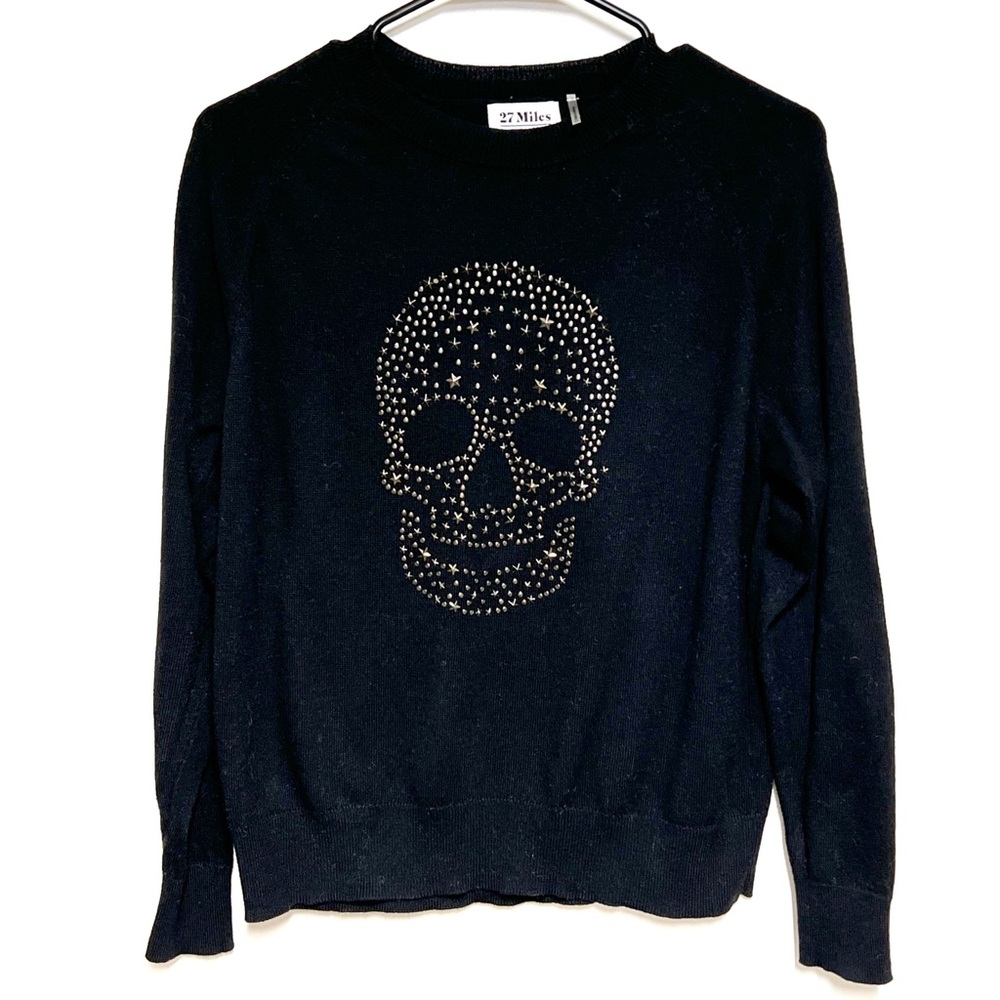 27 Miles Malibu Sweater Womens Cashmere Blend Studded Skull  Black Sweater Sz XS